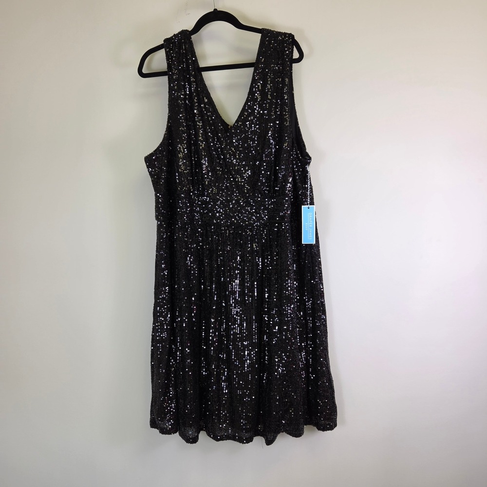 Draper James RSVP Black Sequin V Neck Cocktail Dress Plus Size 22W NEW